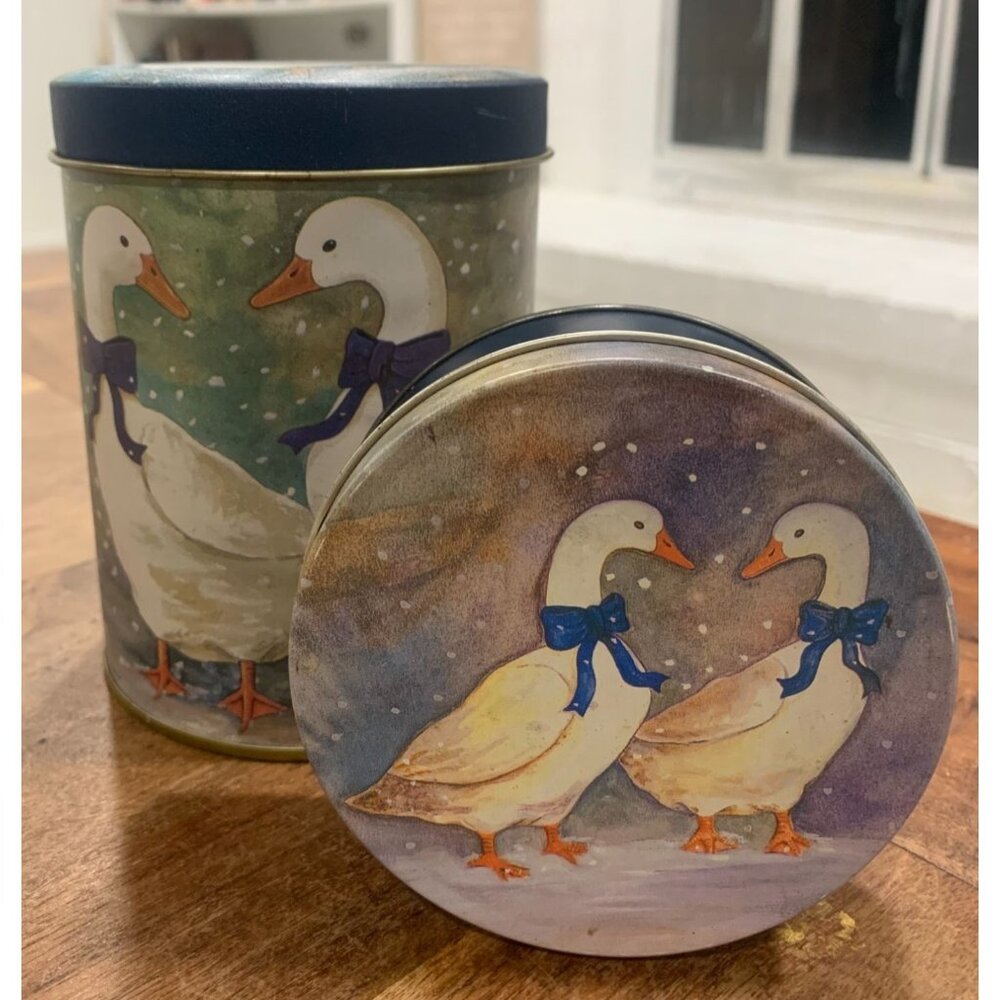 Vintage Set Of 6 Decorative Duck Coasters With Matching Tin